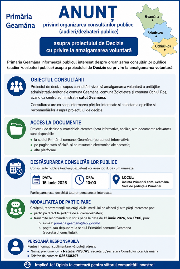 Audieri Publice asupra proiectului de Decizie cu privire la amalgamarea voluntară